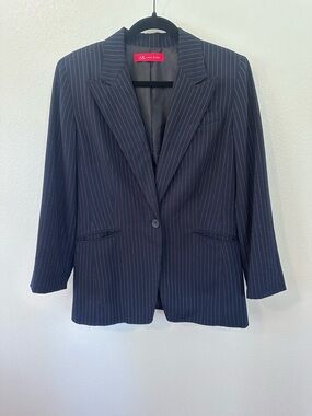 Anne Klein Black Pinstripe Single-Button Blazer
